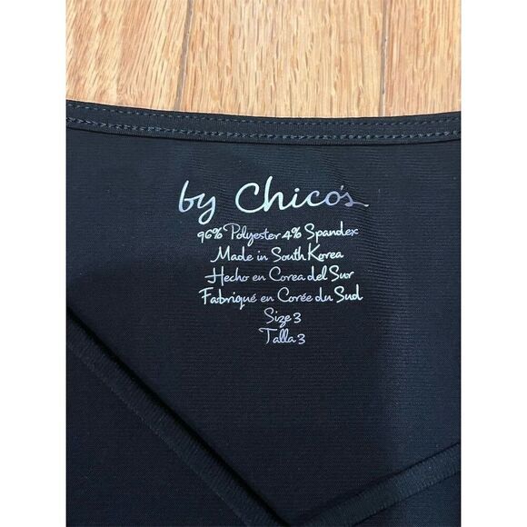 Chico's Women's V-Neck Tunic Blouse Black Size 3 3/4 Sleeve Casual - Picture 2 of 6